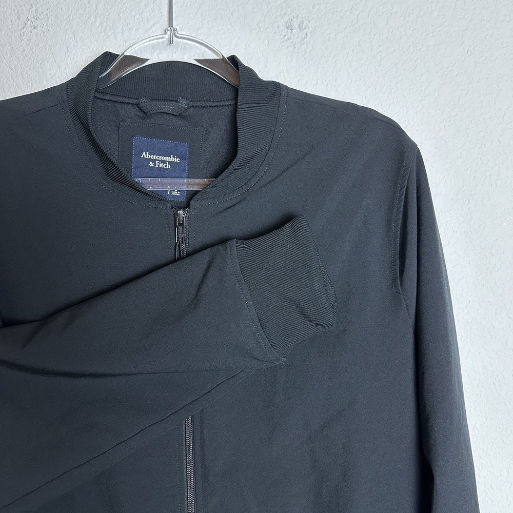 Abercrombie & Fitch Mens Black Full Zip Athletic Bomber‎ Jacket Sz Large Stretch